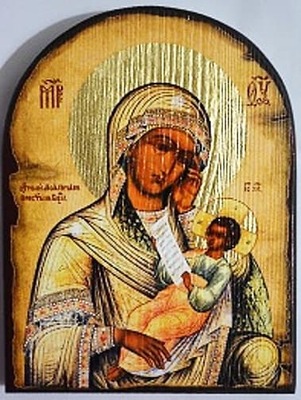 Утоли моя печали Б.М., икона под старину JERUSALEM, арка (13 Х 17)