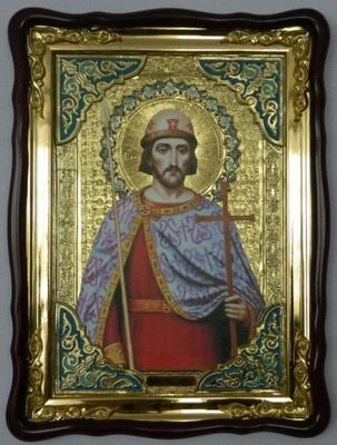 Борис, Св. муч, в фигурном киоте, с багетом. Храмовая икона (60 Х 80)