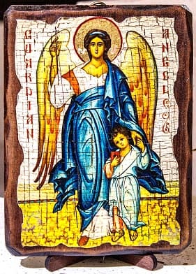 Ангел с детьми, икона под старину, сургуч, (21x28)