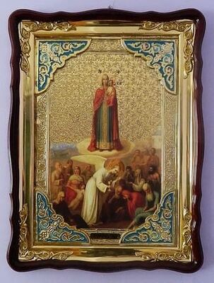 Всех скорбящих Радость Б.М., в фигурном киоте, с багетом. Храмовая икона (60 Х 80)