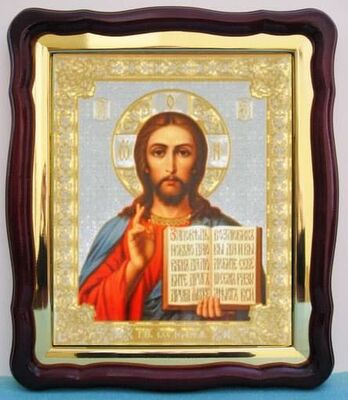 Спаситель (1), в фигурном киоте, с багетом. Большая аналойная икона (28 Х 32)