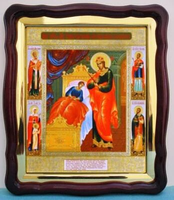 Целительница Б.М., в фигурном киоте, с багетом. Большая аналойная икона (28 Х 32)