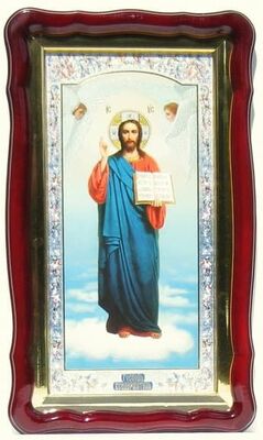 Спаситель (рост), в фигурном киоте, с багетом. Храмовая икона (35 Х 60)