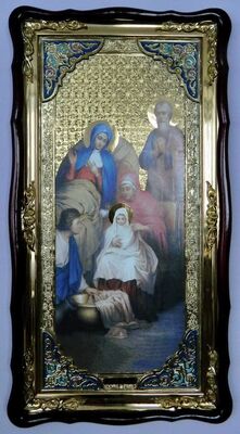 Рождество Пресвятой Богородицы, в фигурном киоте, с багетом. Большая Храмовая икона (61 х 112)