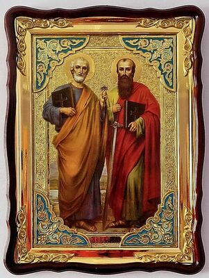 Петр и Павел, Св. Ап., в фигурном киоте, с багетом. Храмовая икона (82 Х 114)