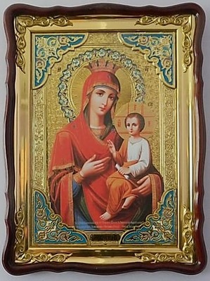 Скоропослушница Б.М., в фигурном киоте, с багетом. Храмовая икона (60 Х 80)