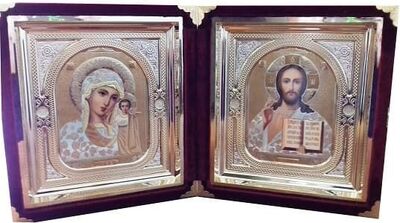 Складень бархатный с кованными уголочками (Б-2К-1-ББО) цвет бордовый, белое одеяние, не вынимающийся лик 15х18