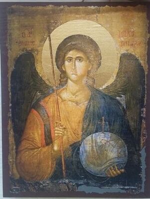 Арх. Михаил (пояс), икона под старину JERUSALEM панорамная, с клиньями (13 Х 17)