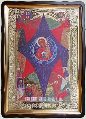 Неопалимая Купина Б.М., в фигурном киоте, с багетом. Храмовая икона 60 Х 80 см.