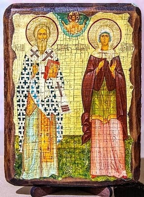 Киприан и Устиния, икона под старину, сургуч, (30x42)