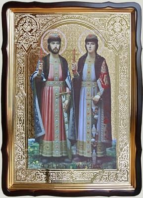 Борис и Глеб (рост), в фигурном киоте, с багетом. Храмовая икона 60 Х 80 см.