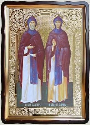 Петр и Феврония, в фигурном киоте, с багетом. Большая Храмовая икона 80 Х 110 см.