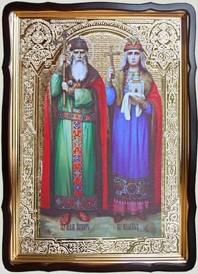 Владимир и Ольга Св.Рн.Ап., в фигурном киоте, с багетом. Храмовая икона 60 Х 80 см.