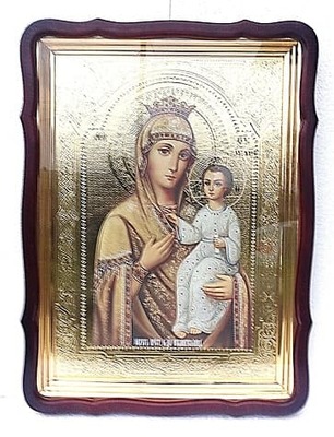 Избавительница Б.М., в фигурном киоте, с багетом. Храмовая икона 60 Х 80 см.