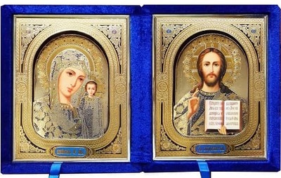 Складень бархат (Б-22-3Д-СУ) цвет синий, малый, узор, лик 10Х12