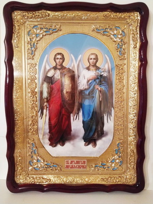 Арх. Михаил и Гавриил, в фигурном киоте, с багетом. Храмовая икона (60 Х 80)