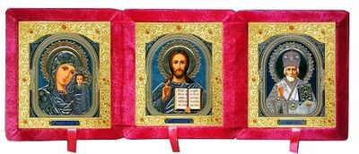 Иконостас бархатный (Б-223-4-КУ) цвет красный, малый, узор, вынимающийся лик 10х12