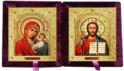 Складень бархат (Б-22-5-БЭ) цвет бордовый, малый, эмаль, лик 10Х12