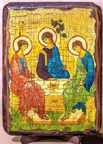 Троица Рублевская, икона под старину, на дереве (30х42)