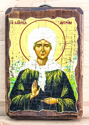 Матрона Московская, икона под старину, на дереве (8x10)