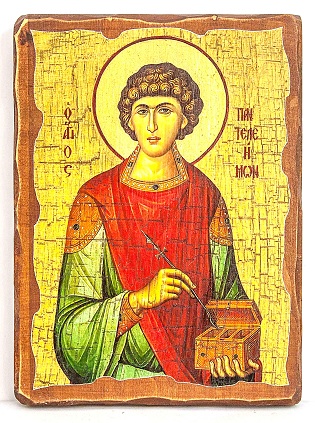 Пантелеймон, икона под старину, на дереве (13х17)
