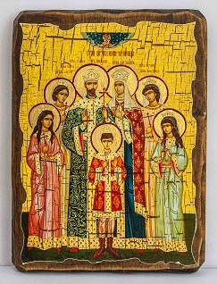 Царская семья, икона под старину, сургуч (17 Х 23)