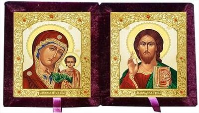 Складень бархат (Б-22-7-БВС) цвет бордовый, малый, византийский стиль, лик 10Х12