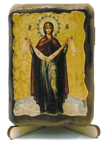 Покров Б.М., икона под старину, на дереве (8x10)