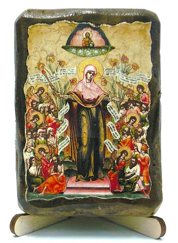 Всех скорбящих радость Б.М., икона под старину, на дереве (8x10)