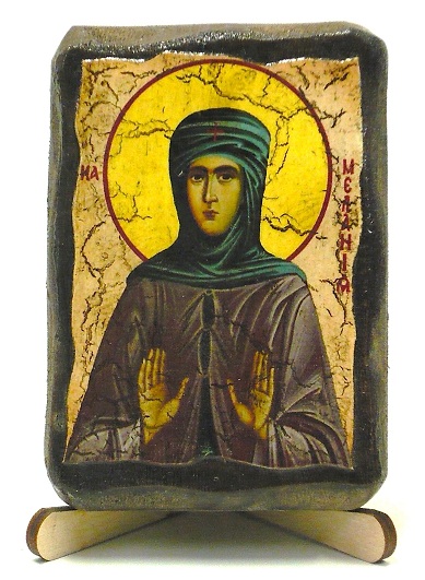 Мелания Римляныня, Преподобная, икона под старину, на дереве (8x10)
