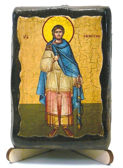 Никита, епископ Новгородский, икона под старину, на дереве (8x10)