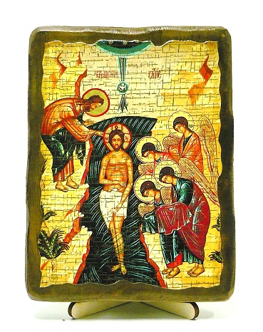 Крещение Господне, икона под старину, на дереве (13х17)