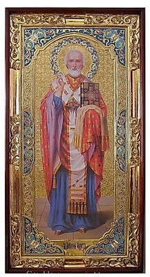 Николай Чудотворец, без митры, св. од., (рост), с багетом. Большая Храмовая икона (58 х 110)