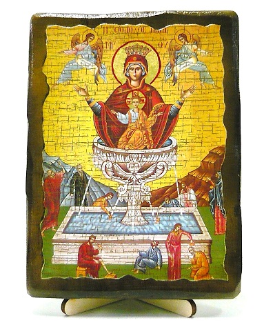 Живоносный источник Б.М., икона под старину, на дереве (13х17)