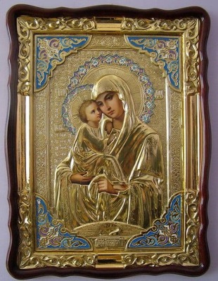 Почаевская Б.М., в фигурном киоте, ризе, с багетом. Храмовая икона (60 Х 80)