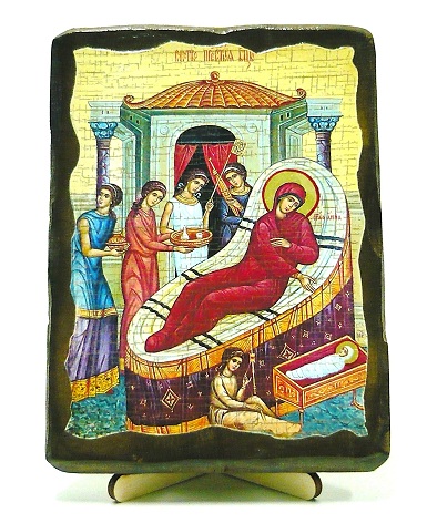 Рождество Пр.Б., икона под старину, на дереве (13х17)