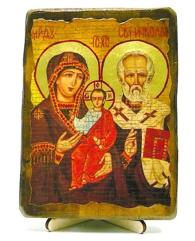 Николай и Богородица, икона под старину, на дереве (13х17)