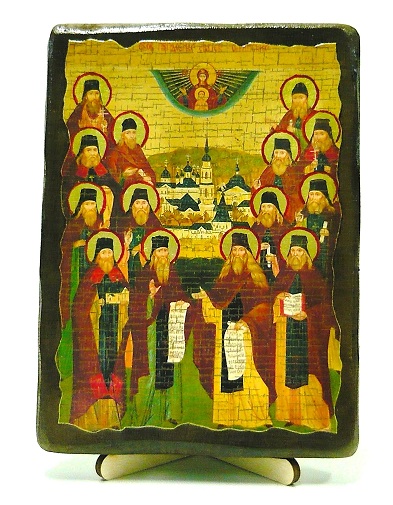 Оптинские старцы, икона под старину, на дереве (13х17)