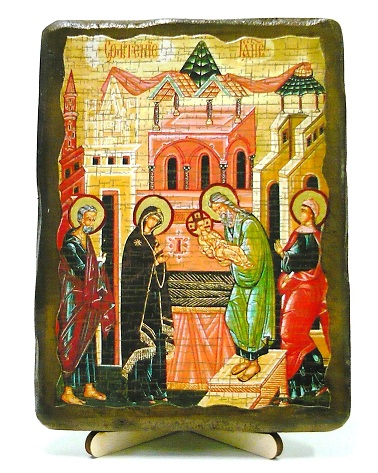 Сретение Господне, икона под старину, на дереве (13х17)