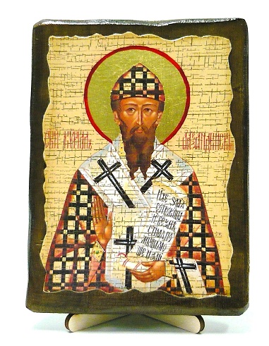 Кирилл Александрийский, икона под старину, на дереве (13х17)