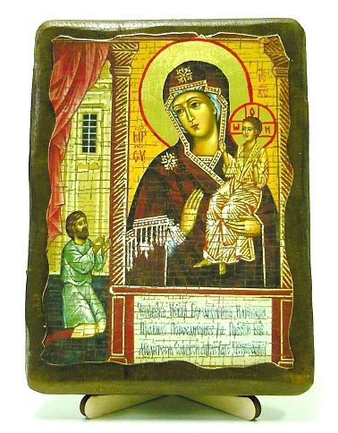 Нечаянная радость Б.М., икона под старину, на дереве (13х17)