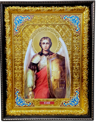 Михаил Арх (пояс). Храмовая икона в прямом композитном киоте, с багетом, 64 Х 84