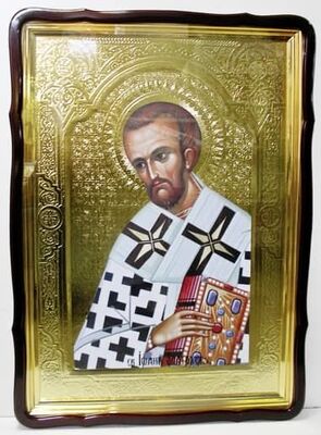 Иоанн Златоуст, в фигурном киоте, с багетом. Храмовая икона 80 Х 110 см.