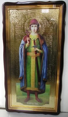 Глеб, Св.кн., в фигурном киоте, с багетом. Храмовая икона 60 Х 114 см.