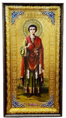 Пантелеймон (рост). Храмовая икона в прямом композитном киоте, с багетом, 64 Х 125