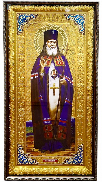 Лука Крымский (рост). Храмовая икона в прямом композитном киоте, с багетом, 64 Х 125