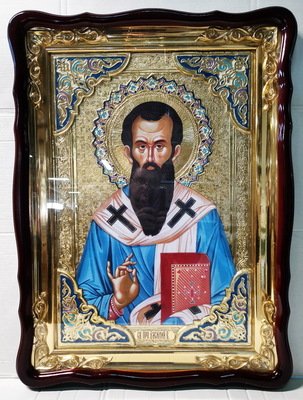 Василий Великий (пояс), в фигурном киоте, с багетом. Храмовая икона 60 Х 80 см.