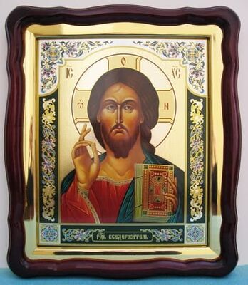 Спаситель (10), в фигурном киоте, с багетом. Большая аналойная икона (28 Х 32)