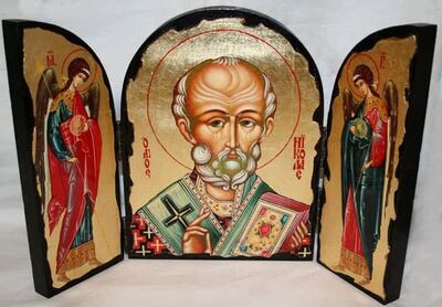 Николай Чудотворец (оплечный), с Архангелами, традиционный Афонский складень 35 Х 24 см.
