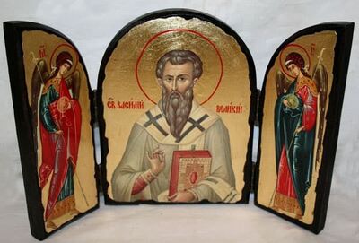 Василий Великий, с Архангелами, традиционный Афонский складень 35 Х 24 см.